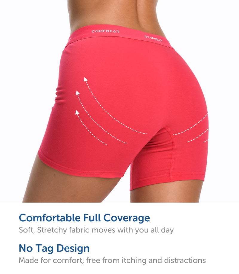 Comfneat Women's 4-Pack Boyshorts Cotton Spandex Boxer Briefs Stretchy Underwear (Blue+Rosa+Magenta+Sand 4-Pack, S) - Image 5