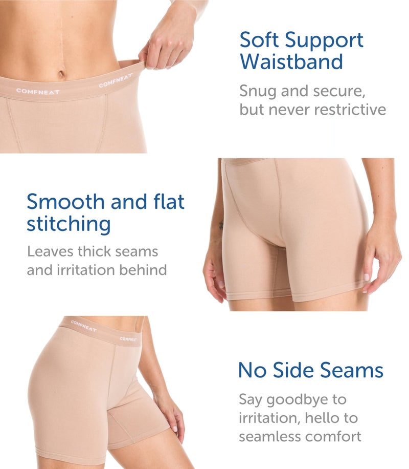 Comfneat Women's 4-Pack Boyshorts Cotton Spandex Boxer Briefs Stretchy Underwear (Blue+Rosa+Magenta+Sand 4-Pack, S) - Image 3
