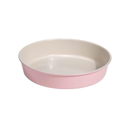 Paris Hilton Nonstick Carbon Steel Bakeware Collection 9Inch Round Cake Pan Dishwasher Safe Made without PFOA and PFAS Pink Cream TwoTone - Image 1
