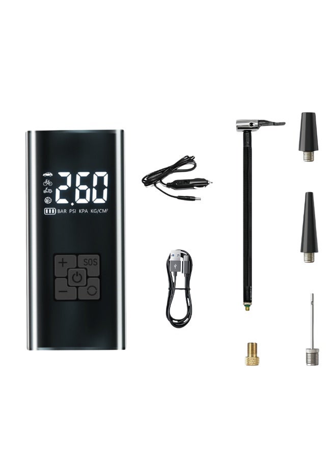 منفاخ هواء لاسلكي محمول للإطارات 150 PSI، مضخة رقمية بإيقاف تلقائي، شاشة LED، إضاءة SOS وباور بانك، للسيارة والدراجات والكرات - Image 1