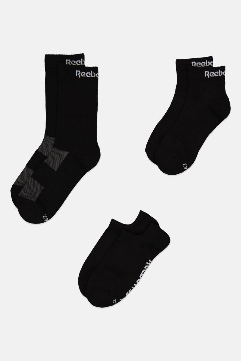 Reebok Men 3 Pairs Crew Ankle And invisible Socks Set, Black - Image 3