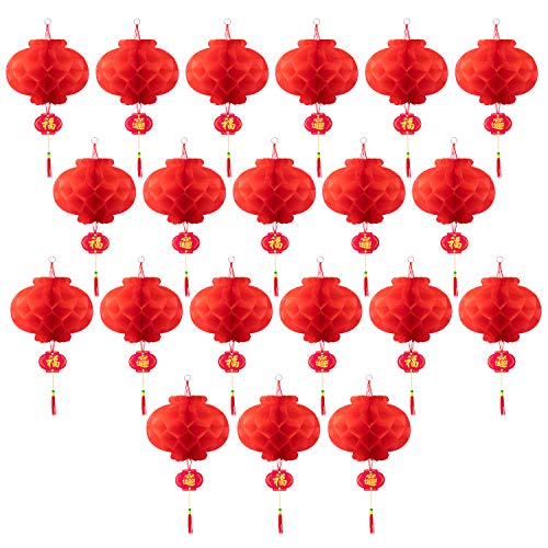 Favide 20 Pieces 10 Inch Chinese Red Paper Lanterns Festival Decorations for New Year, Spring Festival, Wedding and Restaurant - Image 1