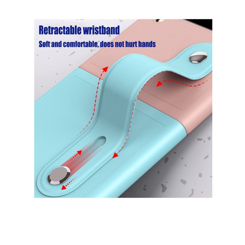 SOLARAE Mobile Phone Protective Case,  for Z Flip 3 5G 2021 with Hand Strap Cover PU Leather Compatible with Fit for Samsung Galaxy Z Flip 3 5G Case Wristband Plastic PC (Pink Blue) - Image 3