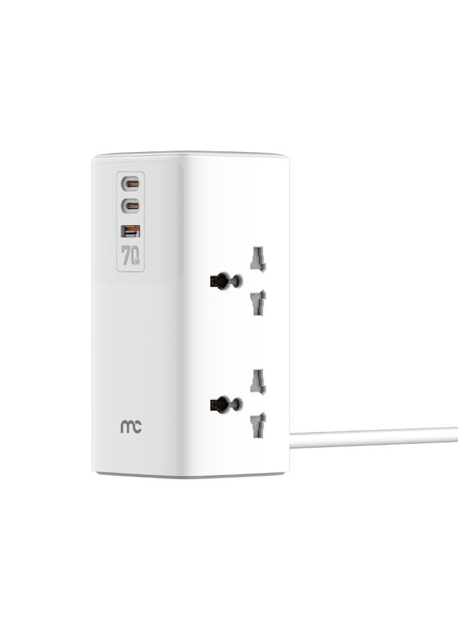 MYCANDY PS-D100 Power Socket – 70W | Fast Charging | Multi-Port Extension | Type-C & USB-A Output | White - Image 1