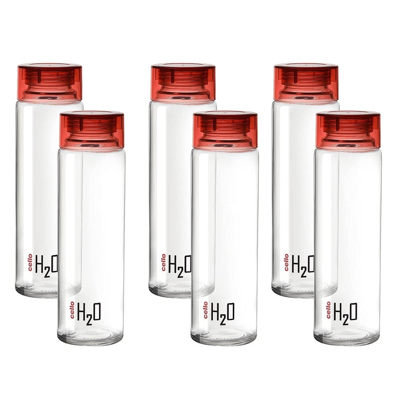 LVOOK Glass Fridge Water Bottle with Plastic Cap Leak proof breakproof Wide mouth Easy to Clean Best Usage for OfficeSchoolCollege Gym Tracking 920ml Red Pack of 6 - Image 1