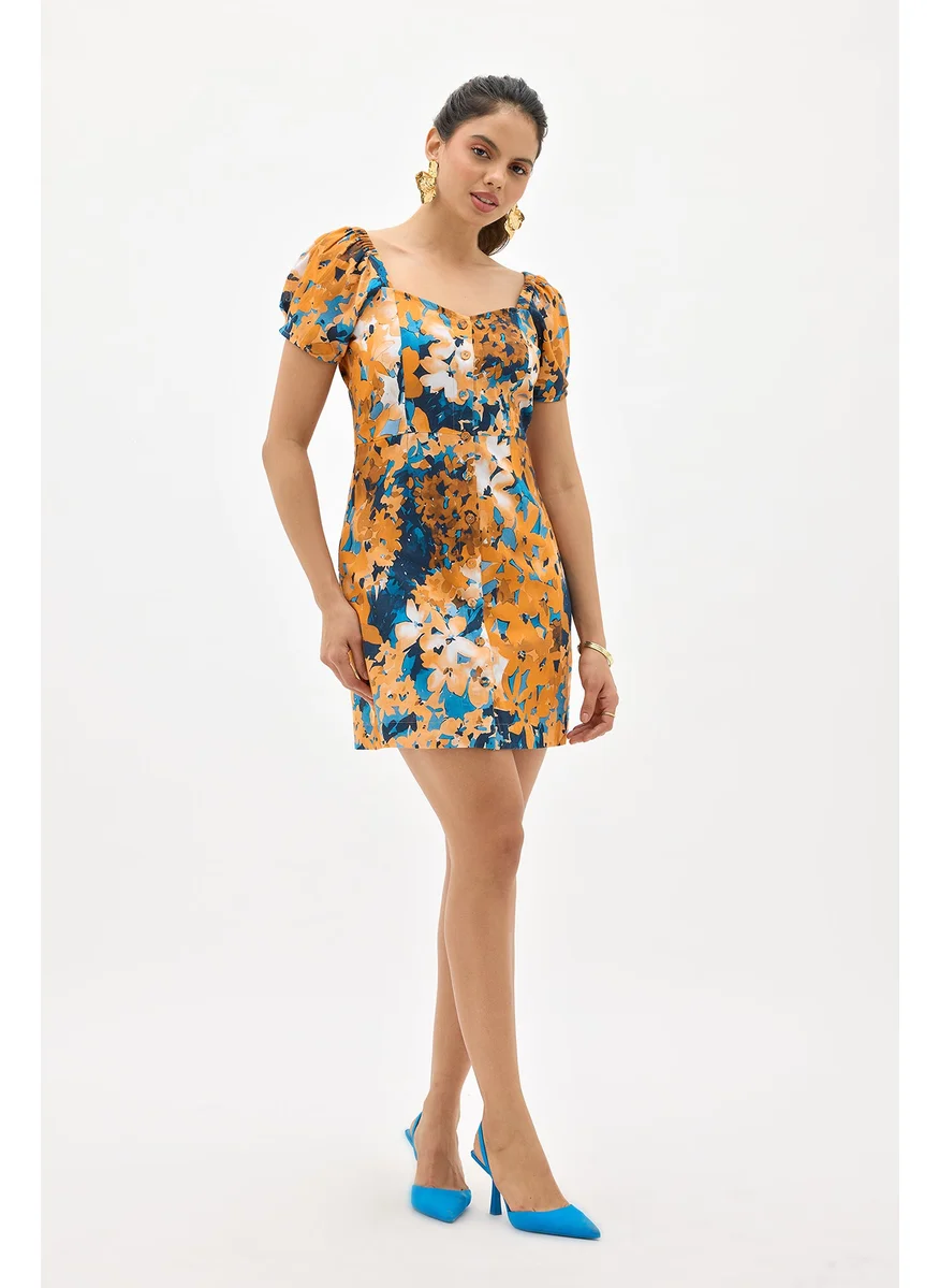 Virgio Virgio Floral Printed Sweetheart Neck Fit & Flare Mini Dress