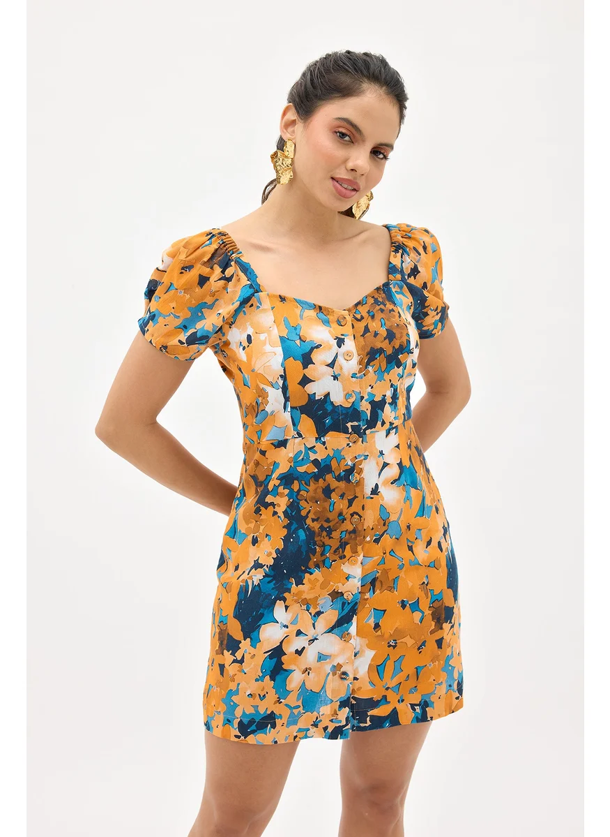 Virgio Virgio Floral Printed Sweetheart Neck Fit & Flare Mini Dress