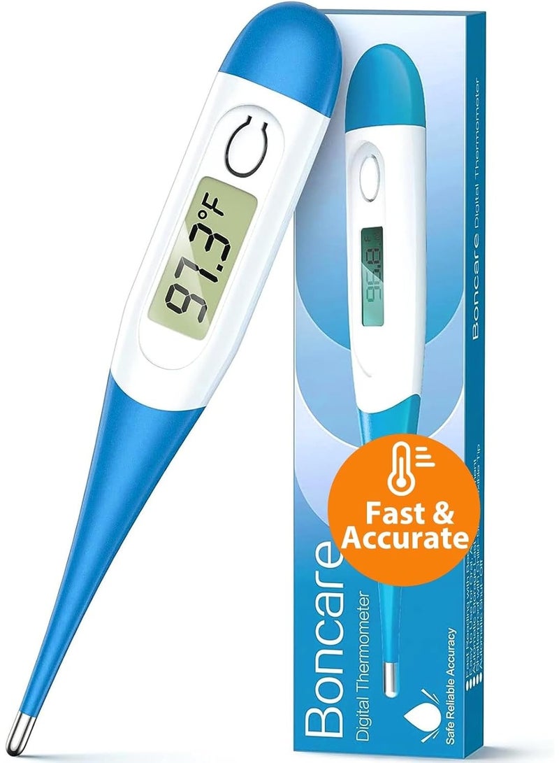 Boncare Thermometer for Adults, Digital Oral Thermometer for Fever with 10 Seconds Fast Reading (Light Blue)