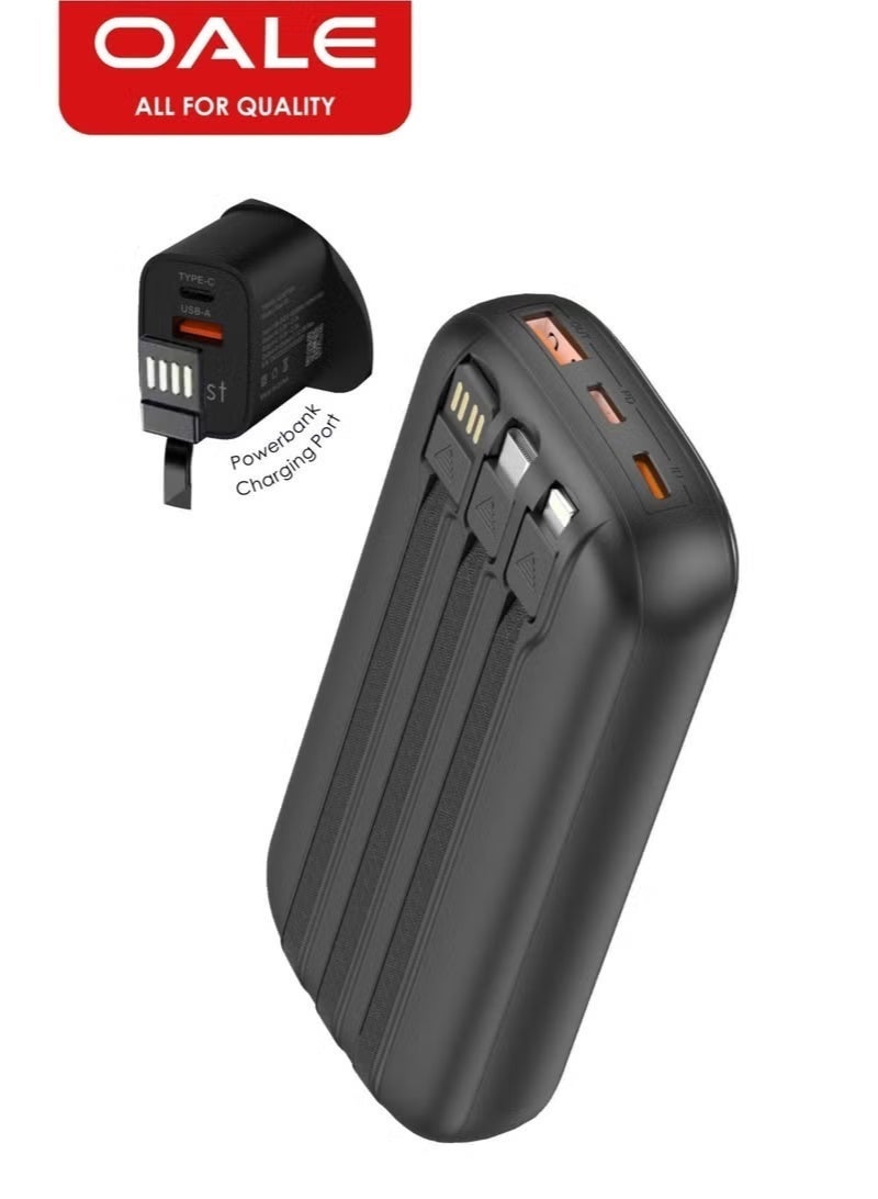 OALE 20000mAh Power Bank with Built-in Cables, 22.5W PD Fast Charging, USB-C Output, Digital Display - Image 3
