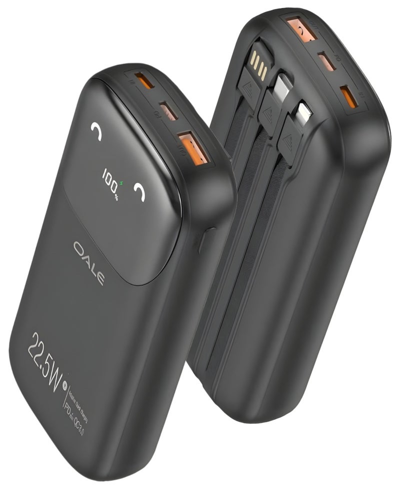 OALE 20000mAh Power Bank with Built-in Cables, 22.5W PD Fast Charging, USB-C Output, Digital Display - Image 1