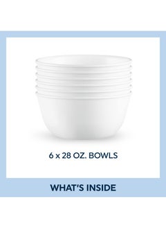 Corelle Corelle Vitrelle 28-oz Soup/Cereal Bowls Set of 6, Chip & Crack Resistant Dinnerware Bowls for Soup, Ramen, Cereal and More, Triple Layer Glass, Winter Frost White  - Image 2