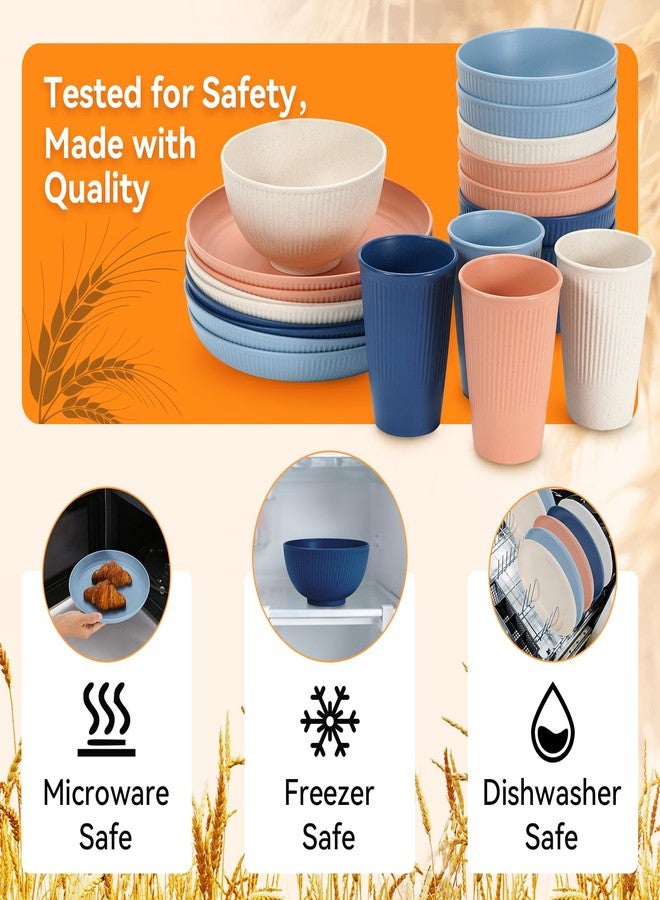 HOMMALY Wheat Straw Dinnerware Sets,64-Piece Beige Plates and Bowls Sets for 8-Unbreakable,Reusable Plastic Dish Set-Dinner Plate/Dessert Plate/Cereal Bowl/Cup/Utensils-Microwavable Dishwasher Safe 64P-Beige - Image 3
