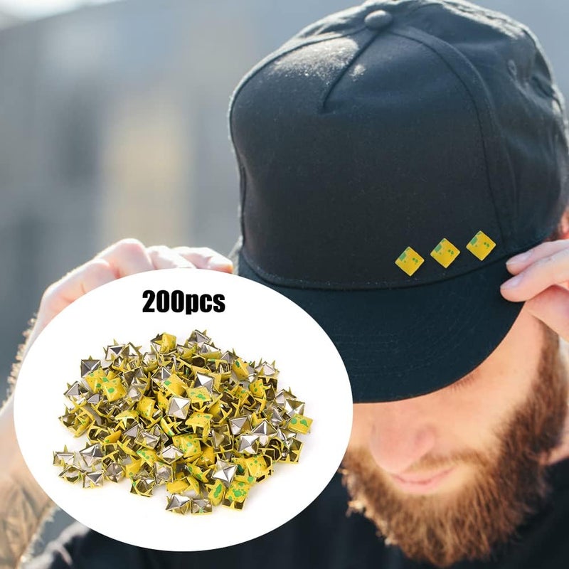 Square Rivets Metal 9mm, 200Pcs, Multi - Color DIY Decoration Accessories - Stylish Design, Easy Installation, Ideal for Shoes Bags Hats (Yellow Background with Green dots) - Image 2