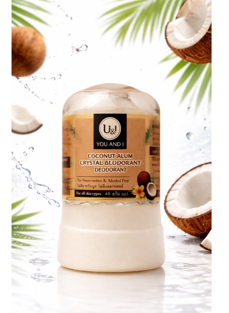 U&i Natural Coconut Alum Crystal Deodorant Stick 45g – Chemical-Free & Fragrance-Free Deodorant for Men & Women – Long-Lasting Odor Protection, Suitable for All Skin Types - Image 1