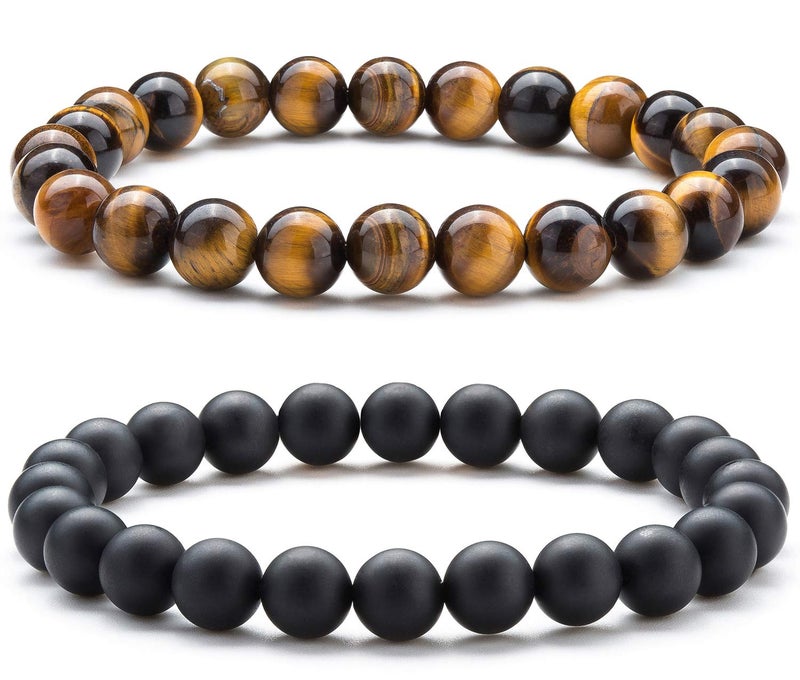 Hamoery Men Women 8mm Natural Stone Lava Rock Diffuser Bracelet Elastic Yoga Agate Beads Bracelet Bangle - Image 1