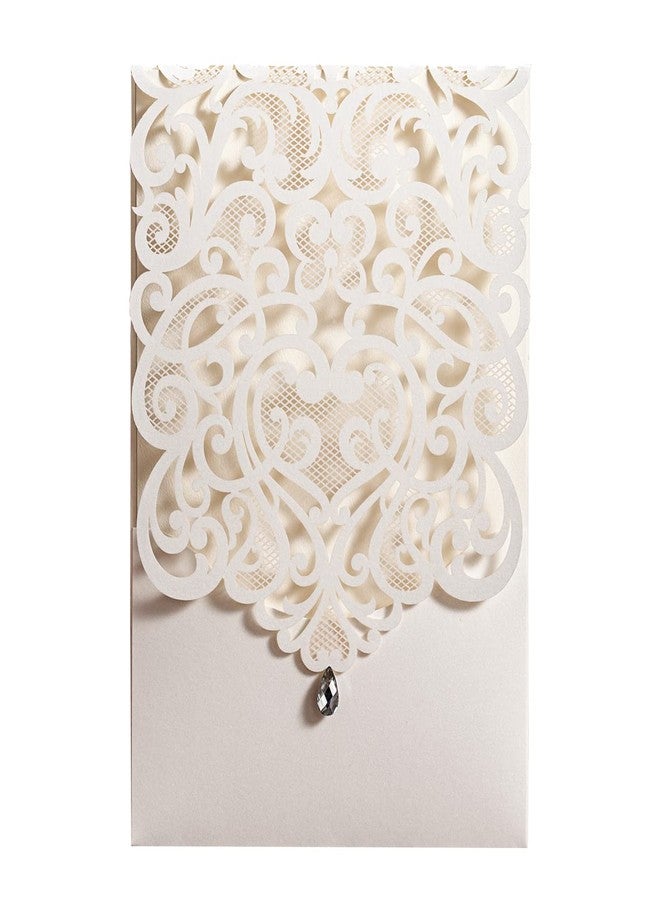 Hosmsua 50PCS White Wedding Invitations Kit 5 x 7.3 Inch Laser Cut Hollow Rose Rhinestone Pocket with Envelope for Quinceanera Bridal Shower Invite (White Ivory) - Image 1