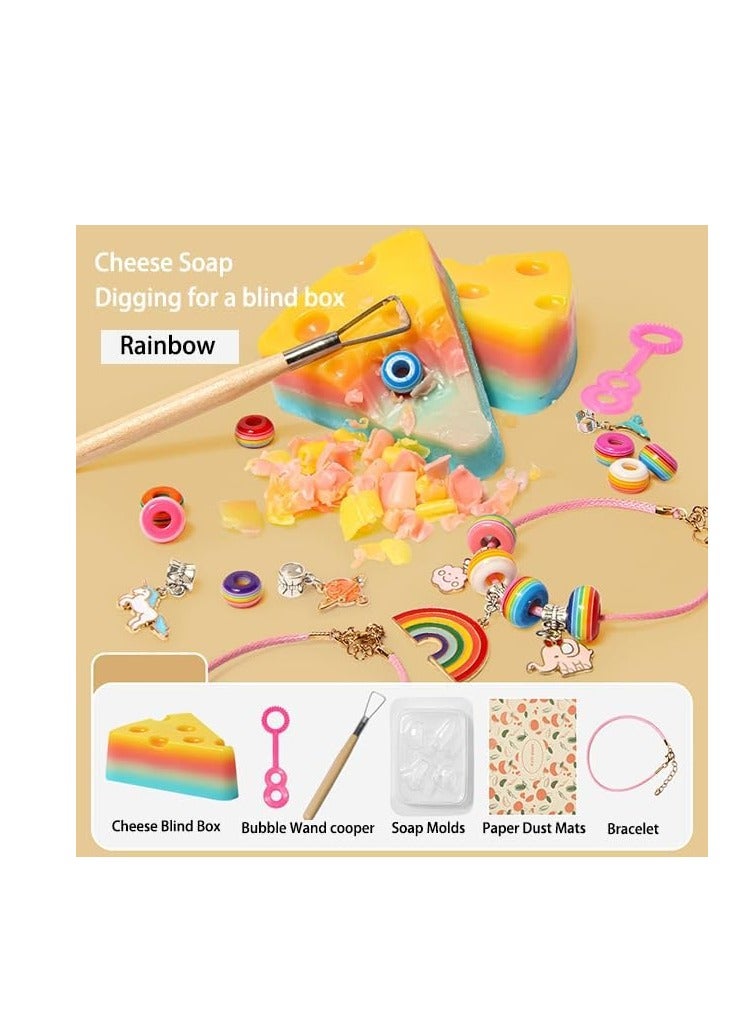 Excefore Creative Dig Kit for Kids Rainbow Cheese Soap Digging up for Kids, Cute Arts and Crafts Bracelet Making Kit Birthday Treasure Gifts for Girls Rainbow Toy Create Magic Jewelry Making Kit - Image 5