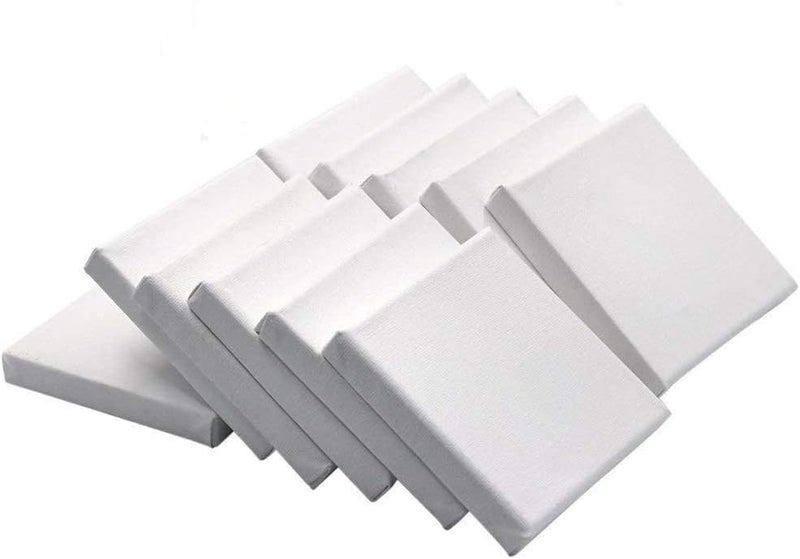LinaLife 10 Pack Mini Canvas Panels 4" x 4", 100% Cotton White Blank Mini Small Stretched Canvas Boards for Painting Craft Drawing Small Acrylics Canvas Art Board Acrylic Oil Paint DIY Kids Children Adults - Image 1