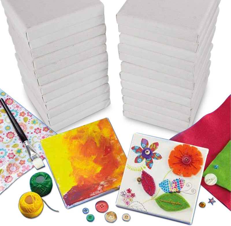 LinaLife 10 Pack Mini Canvas Panels 4" x 4", 100% Cotton White Blank Mini Small Stretched Canvas Boards for Painting Craft Drawing Small Acrylics Canvas Art Board Acrylic Oil Paint DIY Kids Children Adults - Image 5