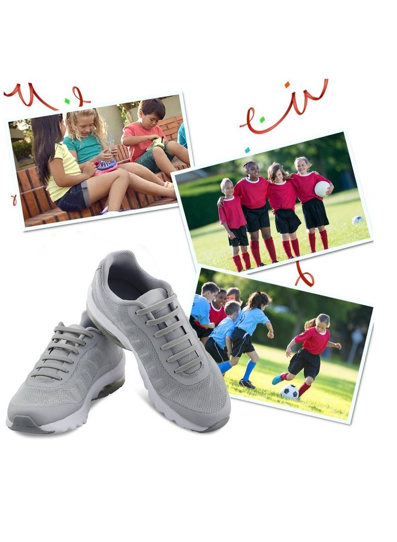No Tie Shoelaces for Kids and Adults, Stretch Silicone Elastic Shoe Laces, Lazy Quick Tie Tieless Waterproof Wash-free Shoe Laces for Sneakers Running Shoe Boots Board and Casual Shoes, Kid-Gray - Image 3