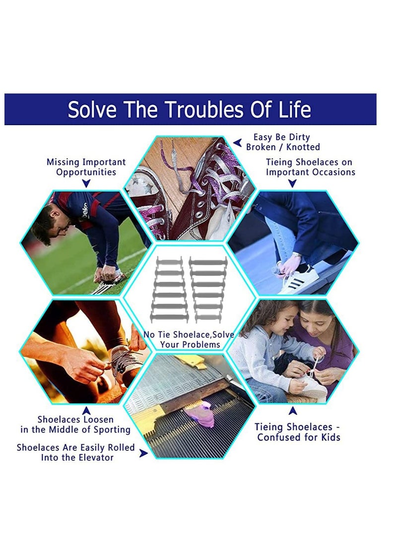 No Tie Shoelaces for Kids and Adults, Stretch Silicone Elastic Shoe Laces, Lazy Quick Tie Tieless Waterproof Wash-free Shoe Laces for Sneakers Running Shoe Boots Board and Casual Shoes, Kid-Gray - Image 4