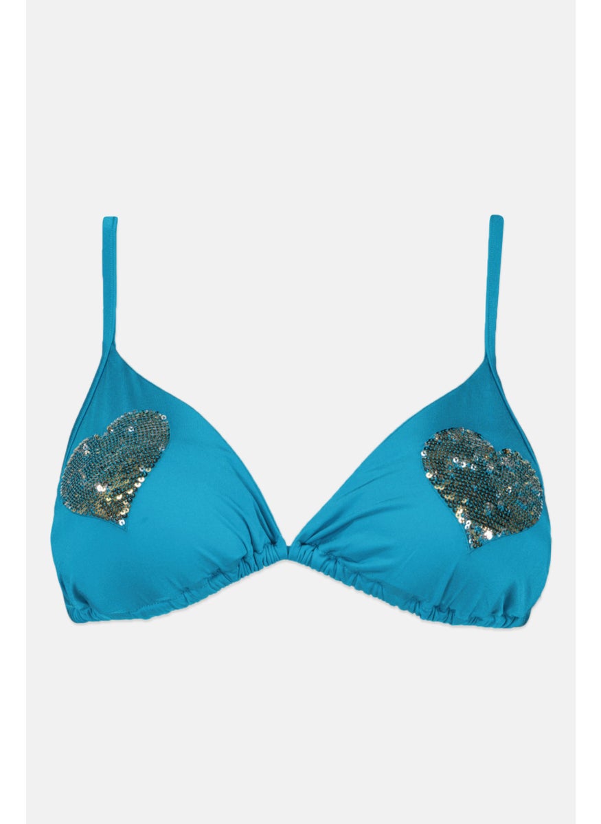TWINSET Women Embellished Padded Bikini Top, Aquamarine  - Image 1