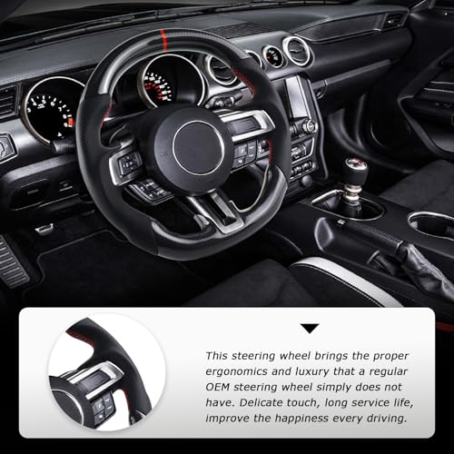 LOSCHEN Carbon Fiber Steering Wheel for Mustang EcoBoost/GT/Shelby GT350/GT350R 2015-2017, Real Carbon Fiber Nappa Perforated Leather D-shaped Flat-bottom Steering Wheel for Mustang 2015-2017 - Image 5