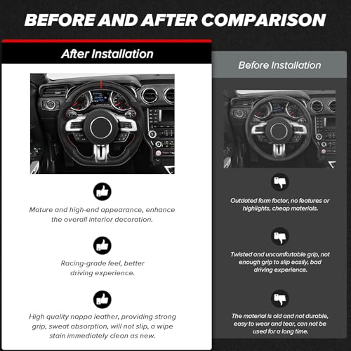 LOSCHEN Carbon Fiber Steering Wheel for Mustang EcoBoost/GT/Shelby GT350/GT350R 2015-2017, Real Carbon Fiber Nappa Perforated Leather D-shaped Flat-bottom Steering Wheel for Mustang 2015-2017 - Image 4