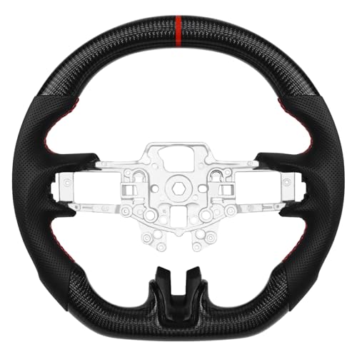 LOSCHEN Carbon Fiber Steering Wheel for Mustang EcoBoost/GT/Shelby GT350/GT350R 2015-2017, Real Carbon Fiber Nappa Perforated Leather D-shaped Flat-bottom Steering Wheel for Mustang 2015-2017 - Image 1