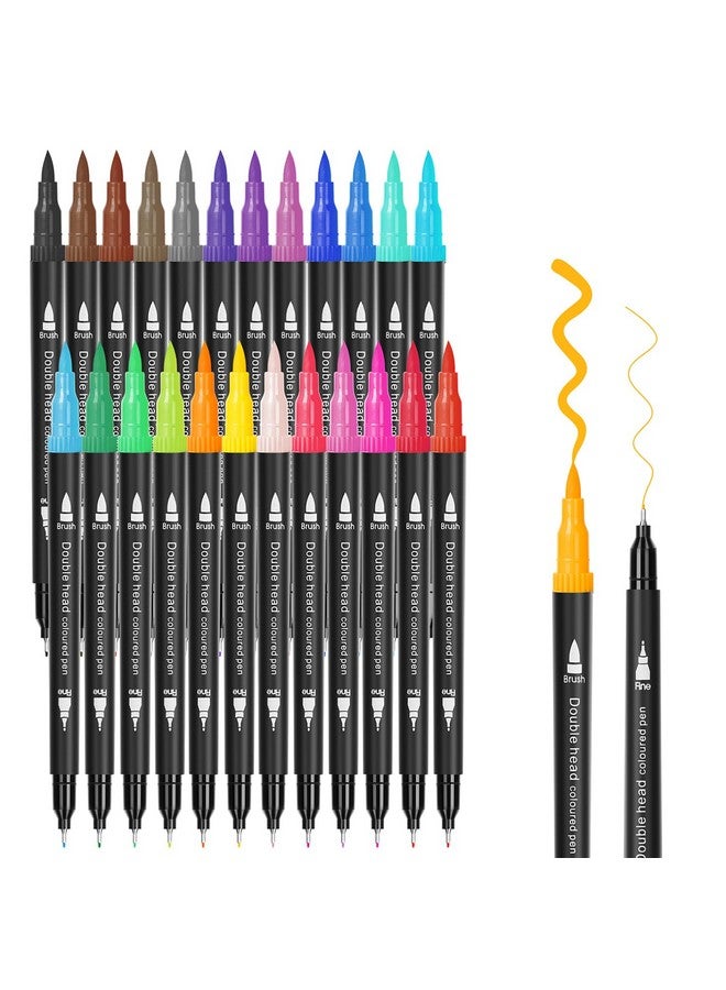 أقلام تحديد فرشاة مزدوجة 24 لونًا بنقطة رفيعة 0.4 مم ورأس فرشاة 12 مم علامات طلاء فنية للكبار تلوين الرسم وصنع لوازم الرسم الفنية (Dhmp24) - Image 1