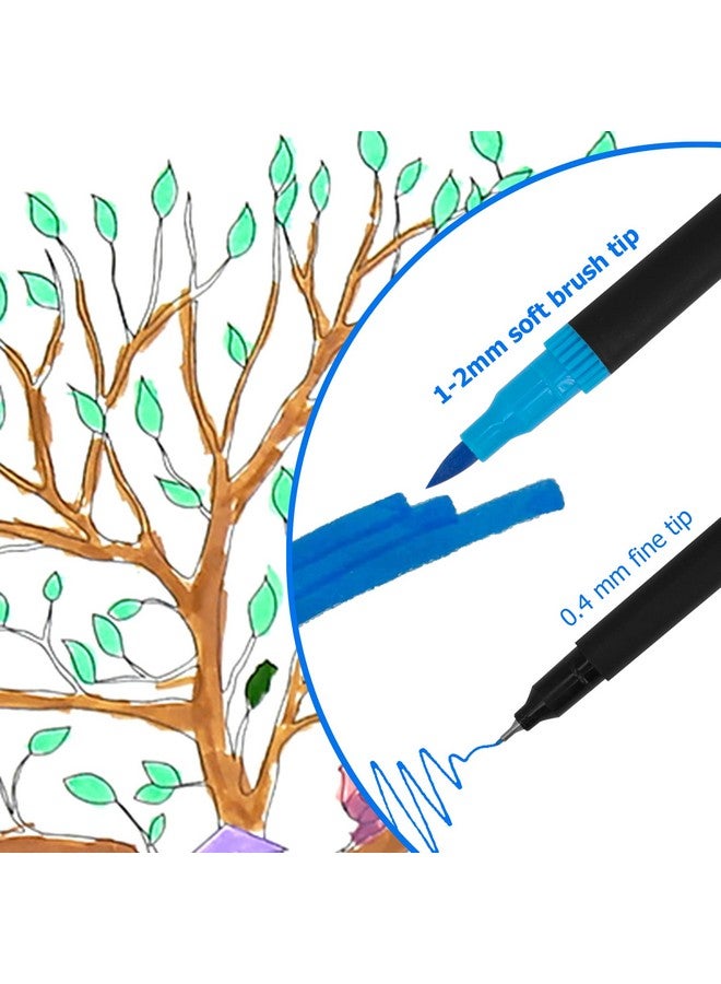 أقلام تحديد فرشاة مزدوجة 24 لونًا بنقطة رفيعة 0.4 مم ورأس فرشاة 12 مم علامات طلاء فنية للكبار تلوين الرسم وصنع لوازم الرسم الفنية (Dhmp24) - Image 4