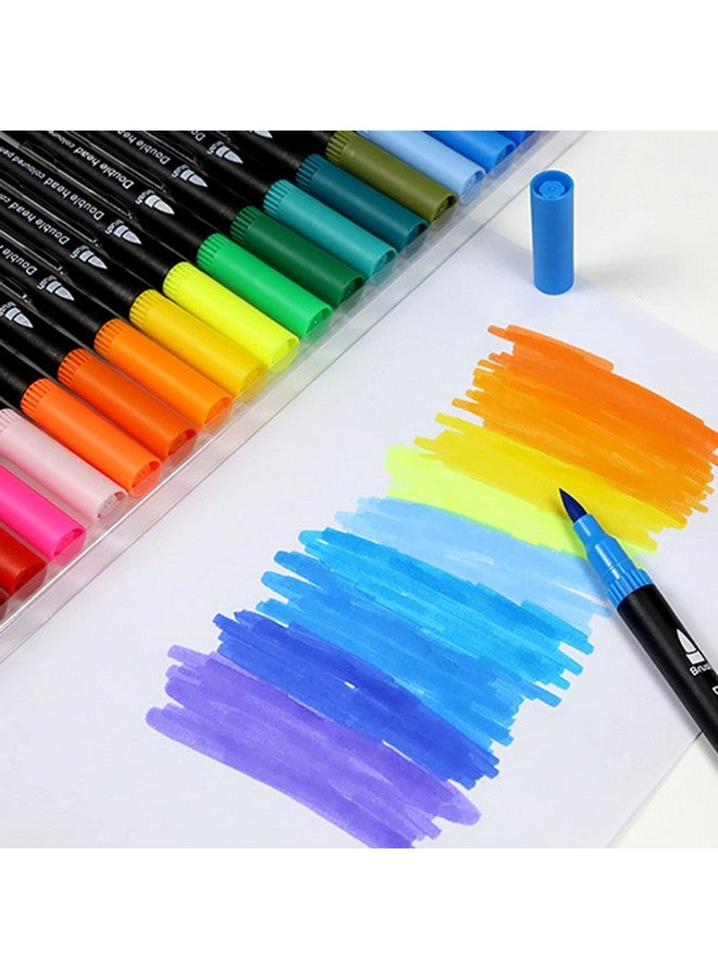 أقلام تحديد فرشاة مزدوجة 24 لونًا بنقطة رفيعة 0.4 مم ورأس فرشاة 12 مم علامات طلاء فنية للكبار تلوين الرسم وصنع لوازم الرسم الفنية (Dhmp24) - Image 3