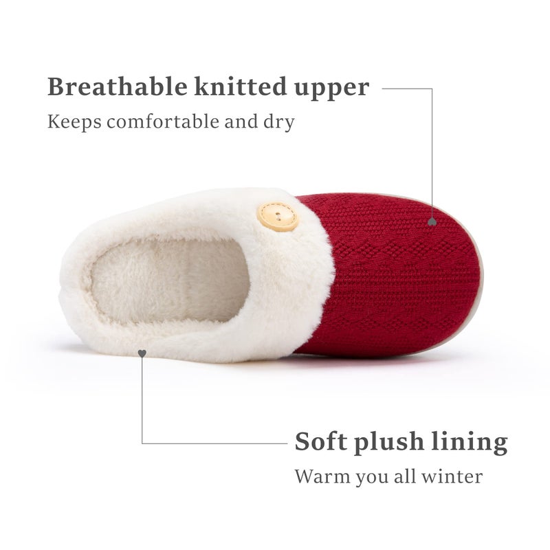 Chantomoo Womens Slipper Warm Comfy Memory Foam House Slippers Knitted Shoes Faux Fur Lined Anti-Skid Rubber Sole Bedroom Cozy Indoor Outdoor Slippers Red Size 9 10 8.5 - Image 3