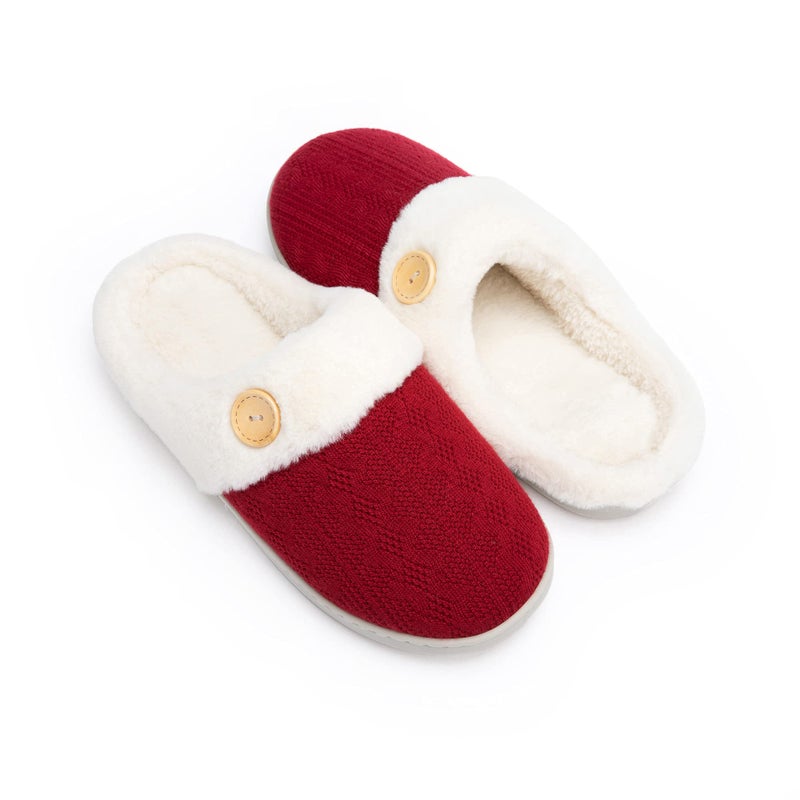 Chantomoo Womens Slipper Warm Comfy Memory Foam House Slippers Knitted Shoes Faux Fur Lined Anti-Skid Rubber Sole Bedroom Cozy Indoor Outdoor Slippers Red Size 9 10 8.5 - Image 1