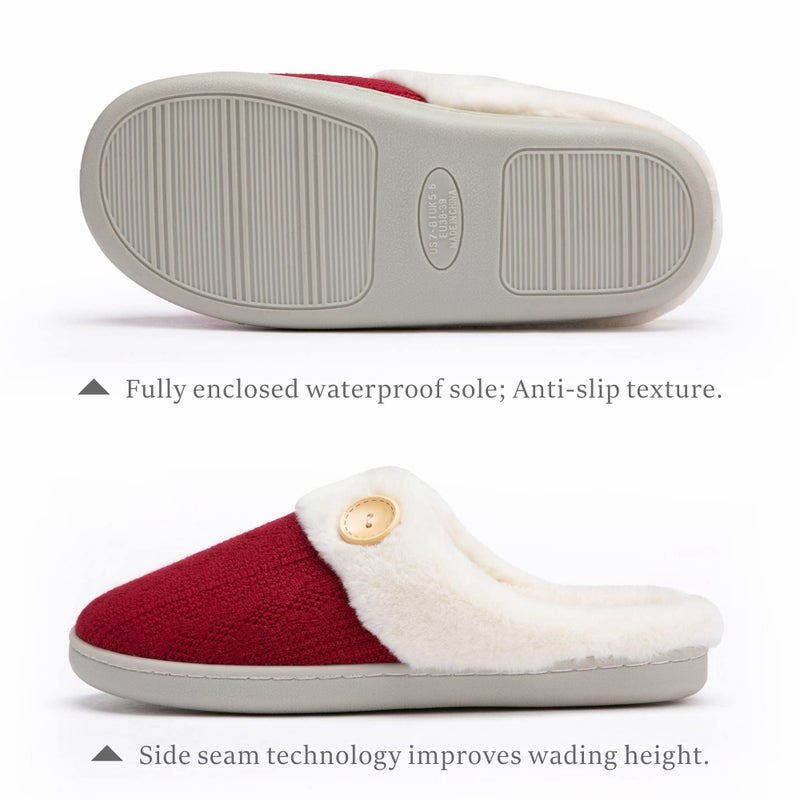 Chantomoo Womens Slipper Warm Comfy Memory Foam House Slippers Knitted Shoes Faux Fur Lined Anti-Skid Rubber Sole Bedroom Cozy Indoor Outdoor Slippers Red Size 9 10 8.5 - Image 2