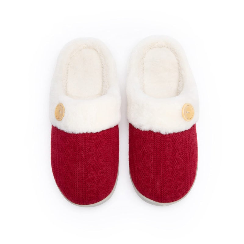 Chantomoo Womens Slipper Warm Comfy Memory Foam House Slippers Knitted Shoes Faux Fur Lined Anti-Skid Rubber Sole Bedroom Cozy Indoor Outdoor Slippers Red Size 9 10 8.5 - Image 5