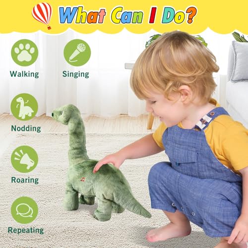 HCdoujoy Green Dinosaur Toys for Girls Walking Nodding Roaring Repeating What You Say Touch Button Control Eyes Turn Red Realistic Pet Toy Gift for Kids Christmas Birthday Easter Toddlers - Image 5