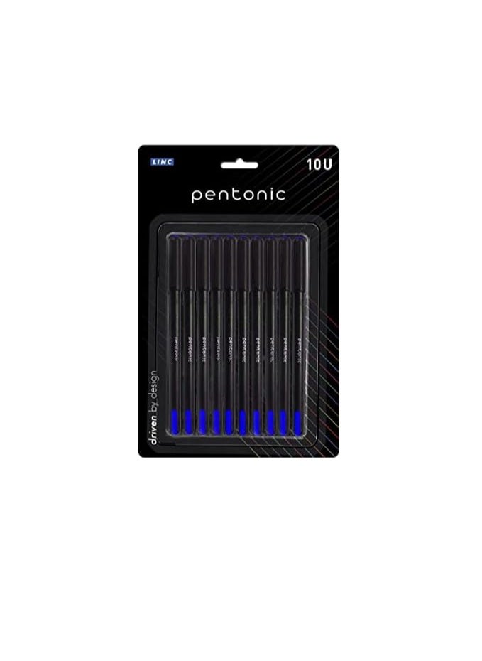 Pentonic 0.7 mm Ball Pen Blister Pack | Black Body | Blue Ink | Set of 10 Pens  - Image 1