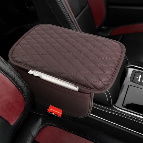 DSCARCovers Upgraded Car Center Console CoverMicrofiber Leather Car Armrest Cover Cushion with 2 Storage BagsUniversal Car Armrest Storage Box Car Interior Accessories for Most Vehicles Brown - Image 1