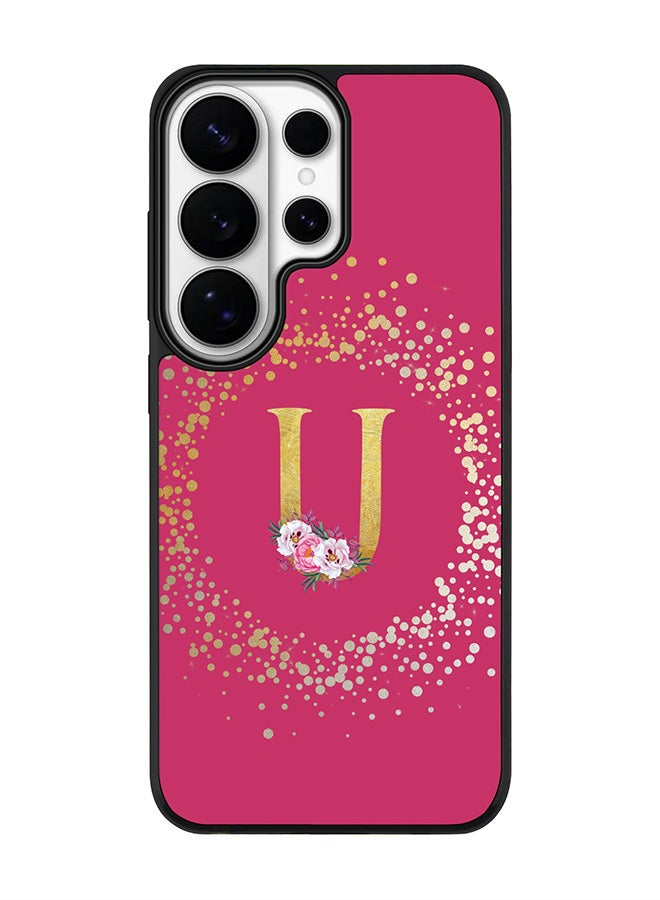 For Samsung Galaxy S26 Ultra Case, [Compatible with MagSafe] Slim Magnetic cover Phone Case - Custom Monogram Floral - U ( Deep Pink )
