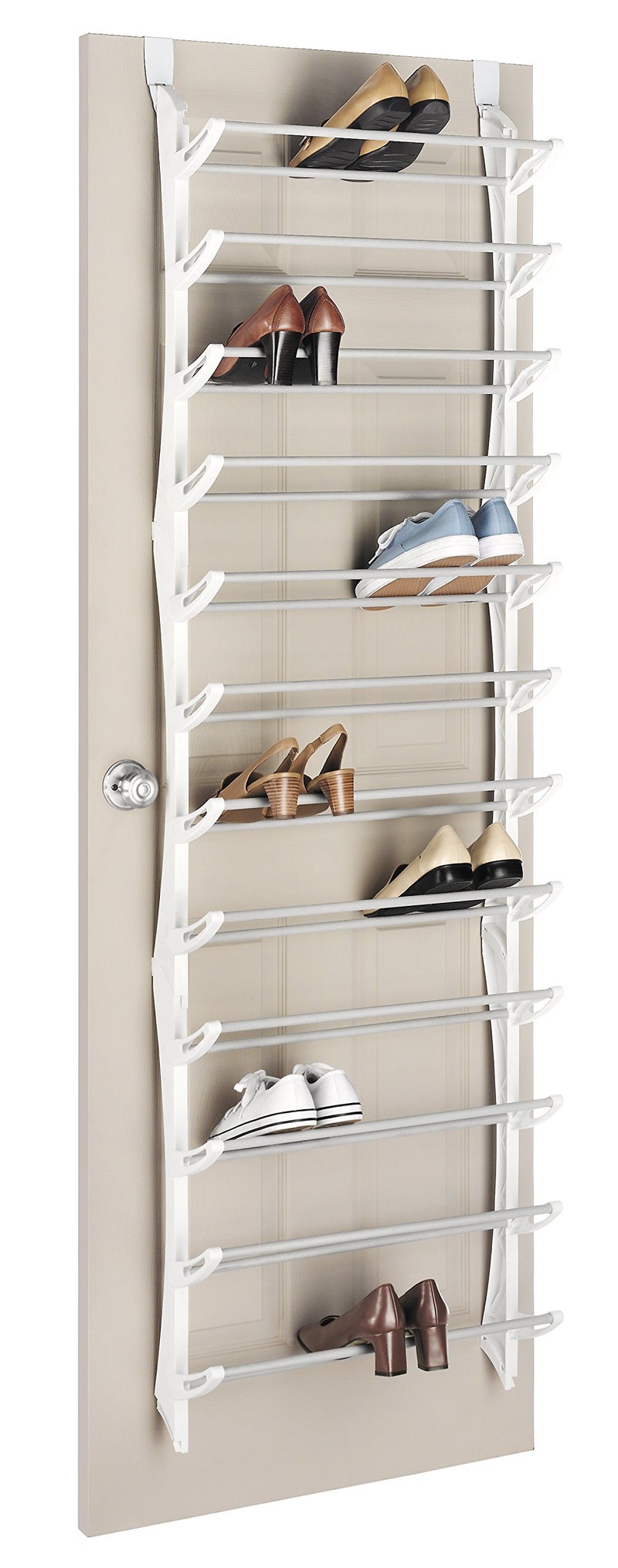 Whitmor Over the Door Shoe Rack Foldup Nonslip Bars 36 Pair White