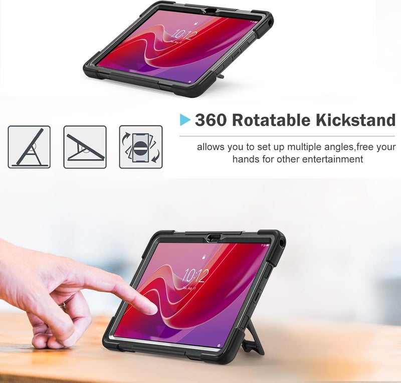Procases Protective Tablet Case For Lenovo M11 11 Inch 2024, Rugged Heavy Duty Shockproof Rotating Kids Cover Protector For Tab Tb330Fu Tb330Xu -Black - Image 3