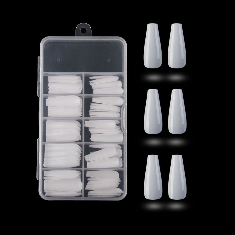 100Pcs Ballerina Nails Acrylic False Nails Long Fake Nails Full Cover Fake Nails Arts Manicure Long Coffin Glossy Press on Tips Party Prom for Women and Girls (White) - Image 1