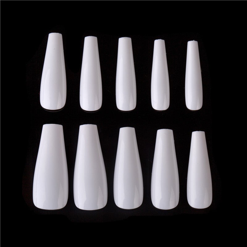 100Pcs Ballerina Nails Acrylic False Nails Long Fake Nails Full Cover Fake Nails Arts Manicure Long Coffin Glossy Press on Tips Party Prom for Women and Girls (White) - Image 2