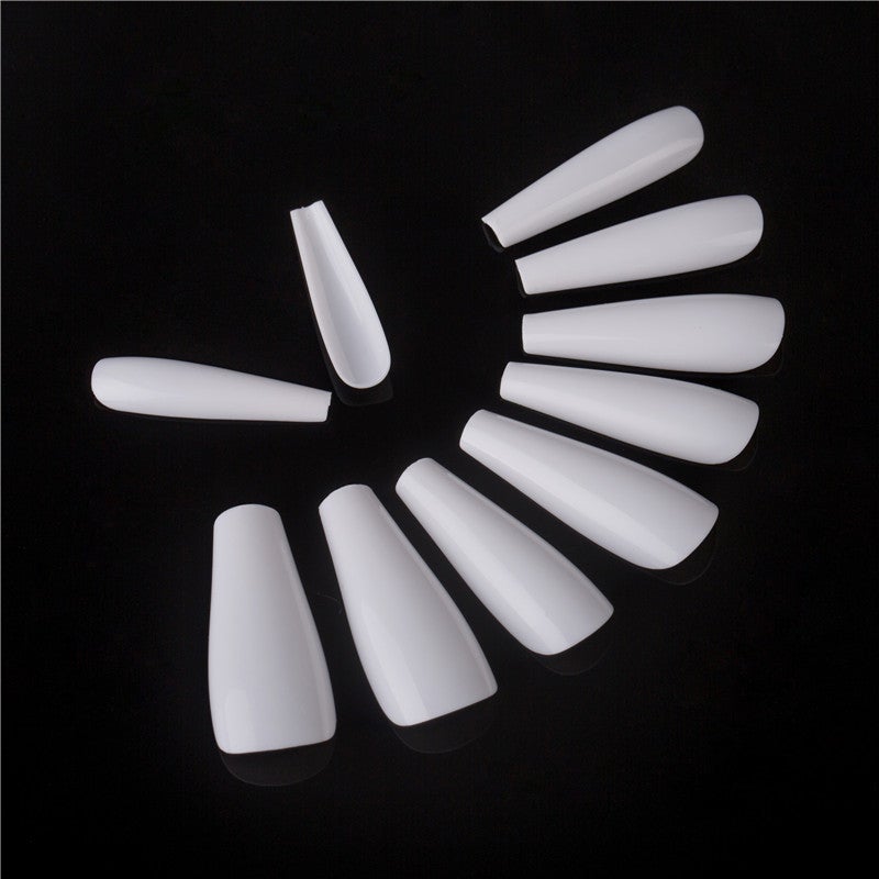 100Pcs Ballerina Nails Acrylic False Nails Long Fake Nails Full Cover Fake Nails Arts Manicure Long Coffin Glossy Press on Tips Party Prom for Women and Girls (White) - Image 3