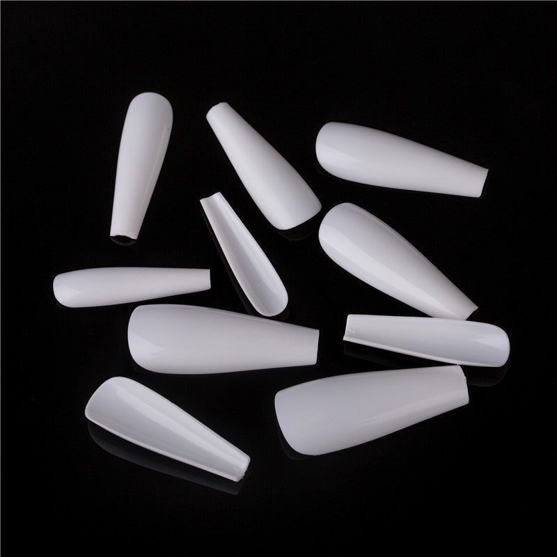 100Pcs Ballerina Nails Acrylic False Nails Long Fake Nails Full Cover Fake Nails Arts Manicure Long Coffin Glossy Press on Tips Party Prom for Women and Girls (White) - Image 4