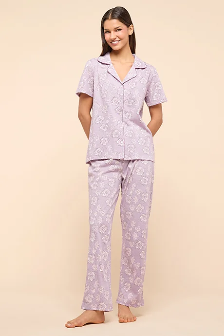 أر أند بي Printed Lapel Collar Pyjama Set