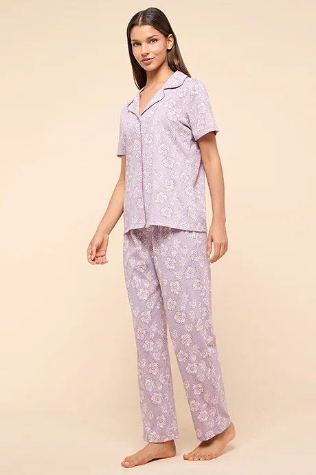 أر أند بي Printed Lapel Collar Pyjama Set