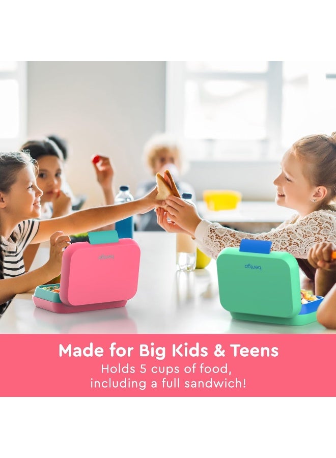 Bentgo® Pop - Leak-Proof Bento-Style Lunch Box with Removable Divider for 3-4 Compartments - Perfect for Kids 8+ and Teens, Microwave/Dishwasher Safe, BPA-Free & Sustainable (Bright Coral/Teal) - Image 2