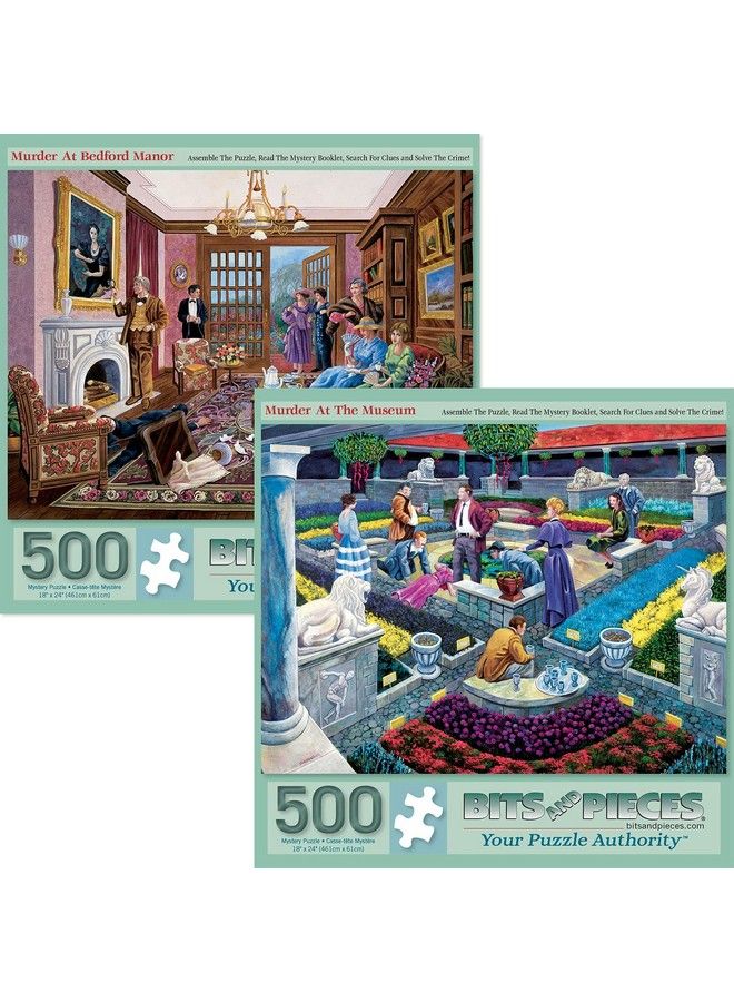 Bits and Pieces Value Set Of Two (2) 500 Piece Jigsaw Puzzles For Adults Each Puzzle Measures 18" X 24" 500 Pc Murder At The Manor And Museum Mystery Thriller Jigsaws By Artist Gene Dieckhoner - Image 1